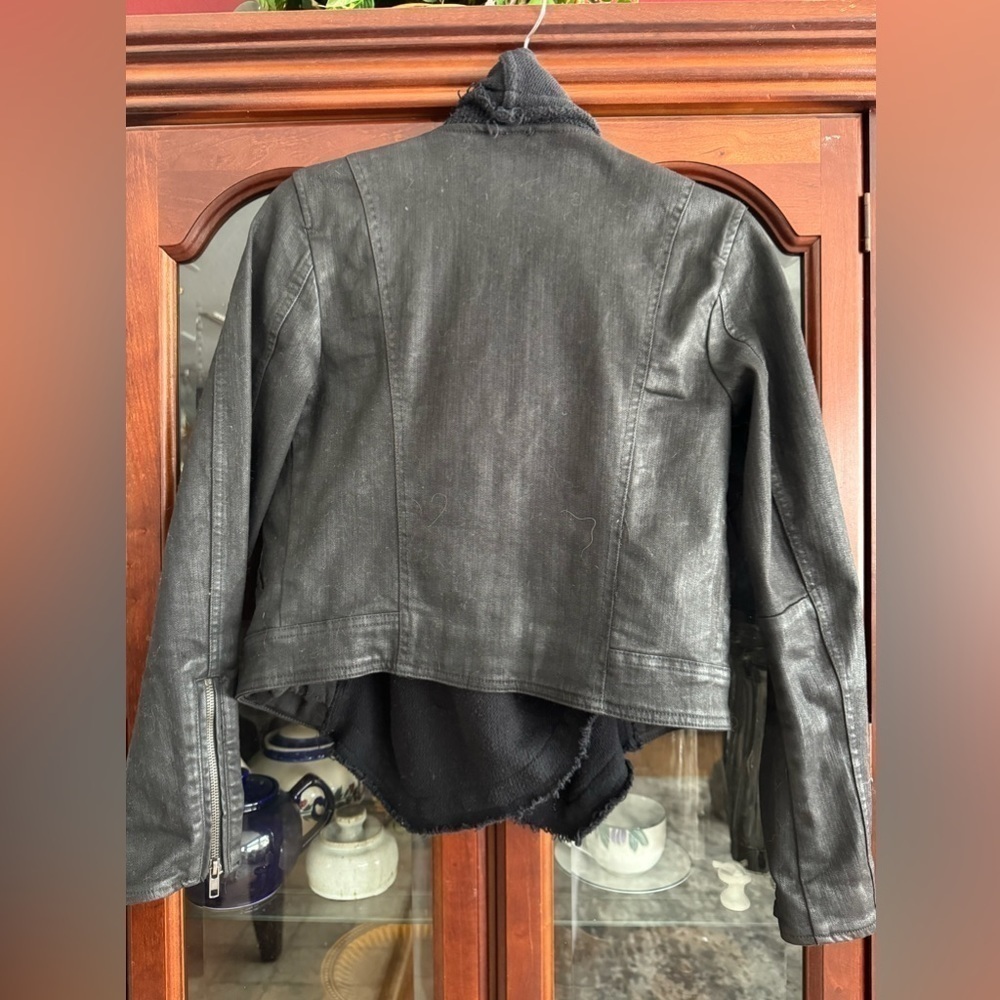 Free People Drape Front Coated Jacket Black Moto Waxed Denim - Picture 6 of 7